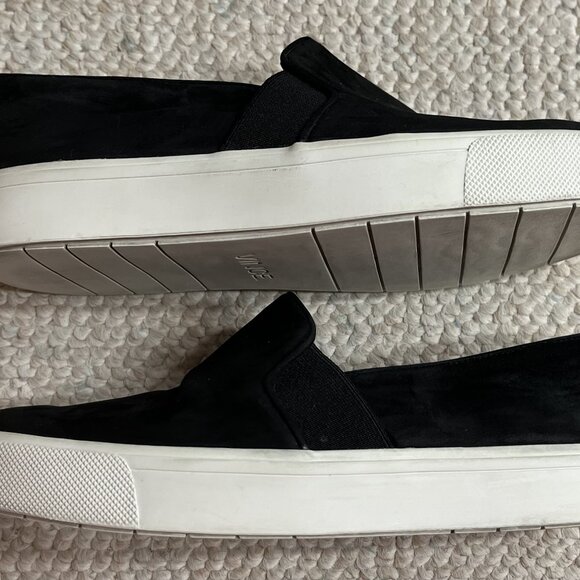 Designer Vince Warren Women's Size 6 Black Suede Platform Slip On Sneakers Shoes - Picture 7 of 12